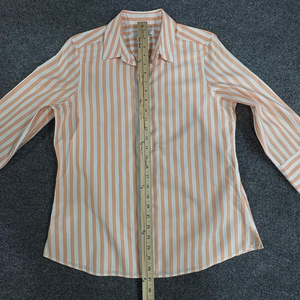Foxcroft Button Up Shirt Womens 8 Orange Stripe Heritage Non Iron 3/4 Sleeve Top - Picture 10 of 16